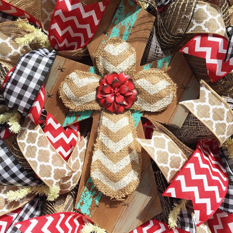 Cross Wreath Burlap Wreath Easter Deco Mesh Wreath Burlap Coss Wreath Everyday Wreath Easter Wreath Deco Mesh Wreath