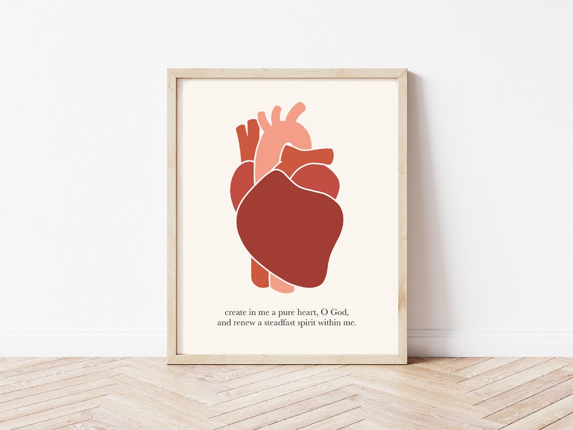 Printable Christian Wall Art; Psalm 51:10; Pure Heart; Bible Verse ...