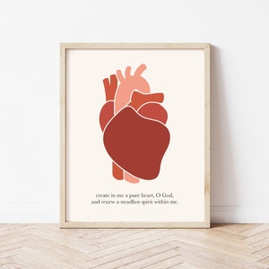Printable Christian Wall Art; Psalm 51:10; Pure Heart; Bible Verse Graphic Illustration