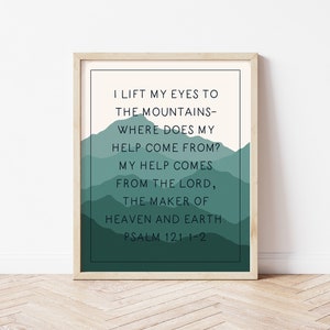 Printable Christian Wall Art; Psalm 121:1-2; Mountains; Bible Verse Graphic Illustration