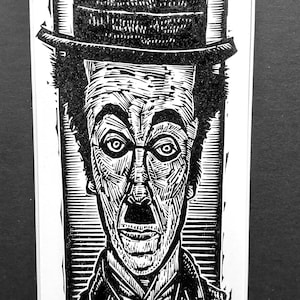 Charlie Chaplin linocut print portrait by Sean Eaby