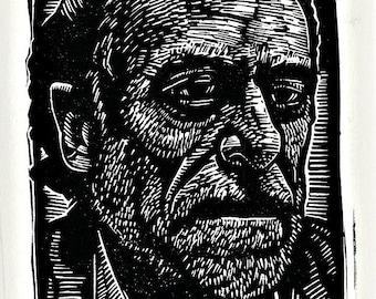 Charles Bukowski linocut print by Sean Eaby