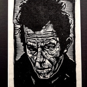 Tom Waits linocut portrait by Sean Eaby