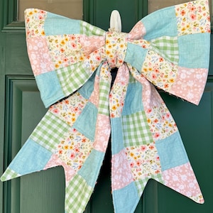 Patchwork Floral Door Bow | Reversible Cottagecore Spring Decoration