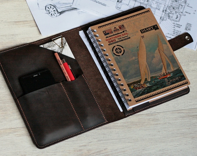 Housse de journal en cuir Organiseur en cuir Housse de carnet de notes en cuir A5 Couverture personnalisée A5 Moleskine/Leuchtturm Couverture de carnet de voyage en cuir