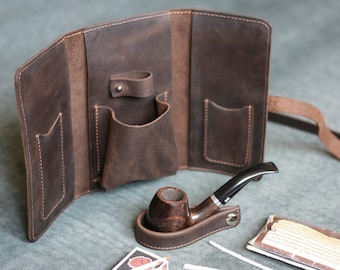 Personalisierte Leder Tabak Pfeife Rolle, handgemachte Pfeife Tasche