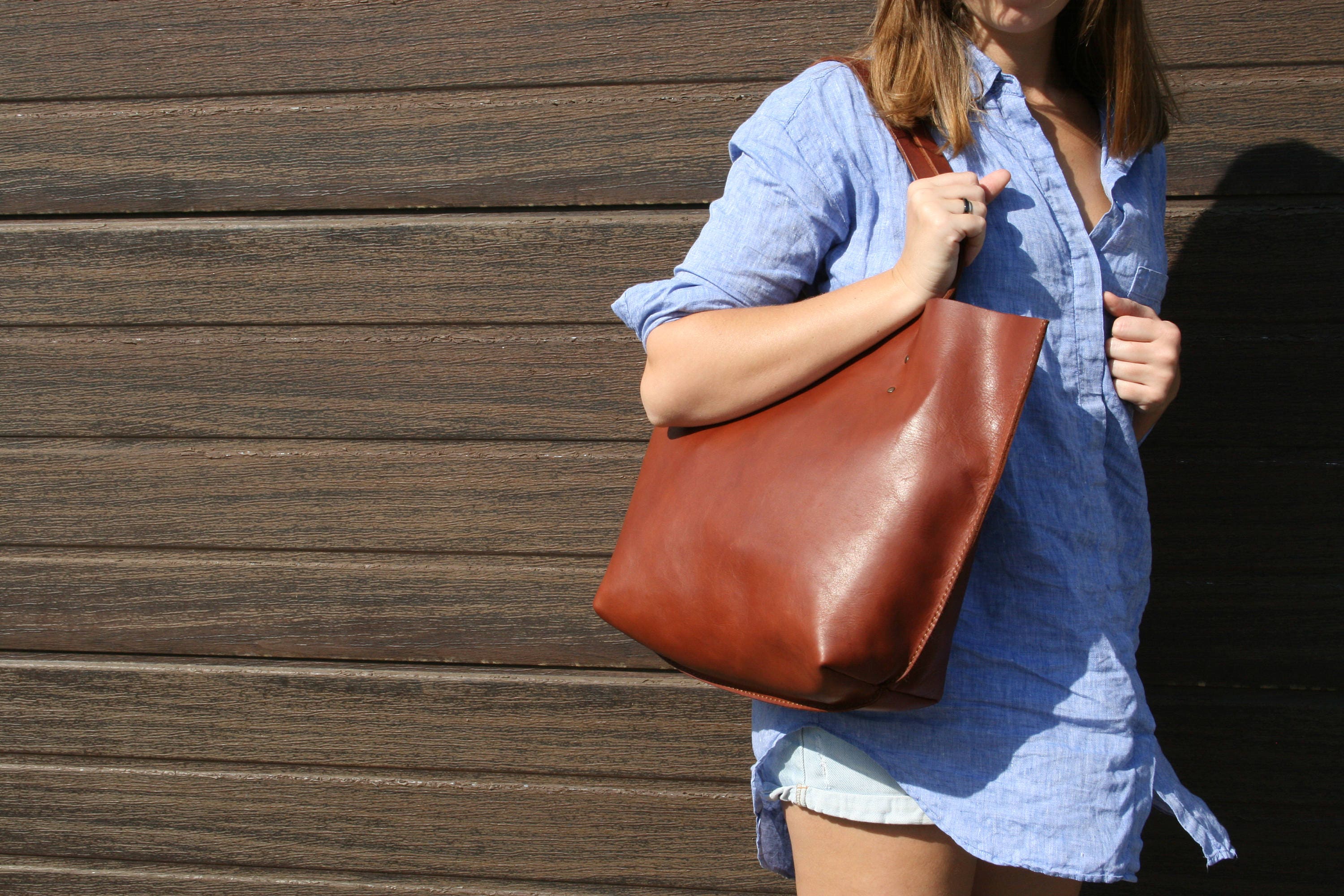 Genuine Leather Tote Bag: Minimalist Shopper Bag Gift - Etsy