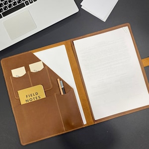 Carpeta personalizada de piel Portafolio carta/A4 Soporte para documentos y papeles Estuche portafolios, Funda para libreta