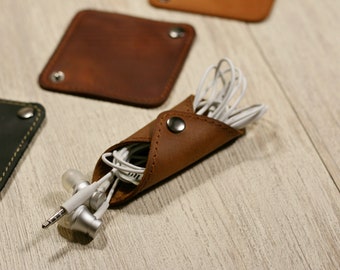 Leather cable organizer  Personalized earphone holder  Leather earphone holder  Headphone holders