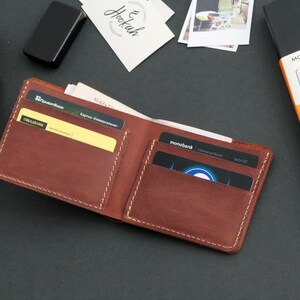 Leren portemonnee Gepersonaliseerde portemonnee Handgemaakte portemonnee Minimalistische portemonnee Vintage portemonnee Billfold portemonnee Leren bruine portemonnee