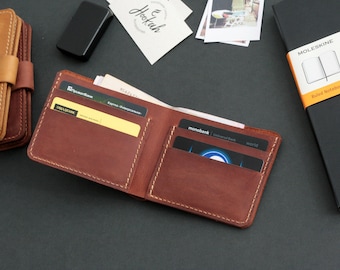 Leather Wallet  Personalized wallet Handmade Wallet  Minimalist Wallet  Vintage wallet  Billfold wallet  Leather Brown Wallet