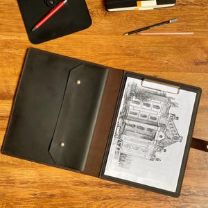 Portapapeles de cuero, portafolios de cuero hecho a mano, portapapeles personalizado, carpeta A5, bolsa de cartas A4 para documentos, estuche para documentos