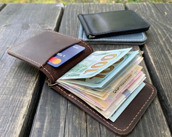 Billetera con clip para billetes Billetera de cuero personalizada Billetera de cuero fina Billetera para hombre Tarjetero Billetera de diseño minimalista Billetera con clip para billetes