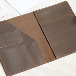 Carpeta personalizada de piel A4/carta Portadocumentos hecho a mano Bolsa personalizada para documentos Estuche portafolios Funda de piel para libreta Regalo