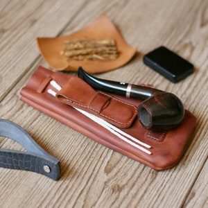 Leather Pipe Bag  Pipe Case  Personalized Pipe Bag  Leather Bag for one Pipe  Genuine Leather  Leather pipe roll leather pipe pouch