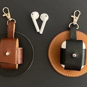 Personalized Leather Airpod 2 Case: Handmade Cover with Carabiner