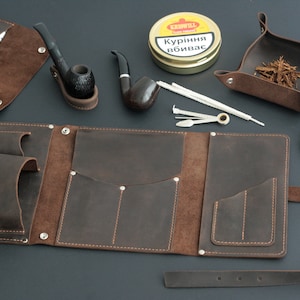 Handmade Crazy Horse Leather 2-Pipe Roll: Personalized Tobacco Pouch