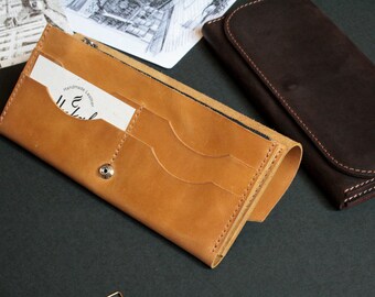 Cartera de cuero personalizada: hecha a mano en cuero Crazy Horse, regalo para mamá