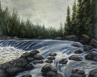 Pintura de paisajes naturales - Pintura de bosque - Pintura al óleo original - Pintura de cascada - Pintura de naturaleza - Arte paisajístico - Pintura sobre lienzo