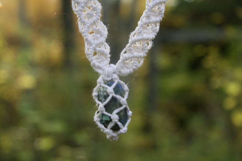 Healing Crystal Necklace Macrame Choker Boho Macrame Necklace Macrame Necklace Azurite Malachite Crystal Macrame Necklace