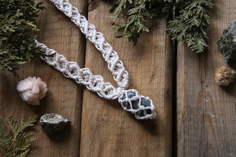 Healing Crystal Necklace Macrame Choker Boho Macrame Necklace Macrame Necklace Azurite Malachite Crystal Macrame Necklace