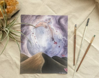 Goddelijke vrouwelijke kunstprint - maangodin, visionaire kunst (8 x 10)