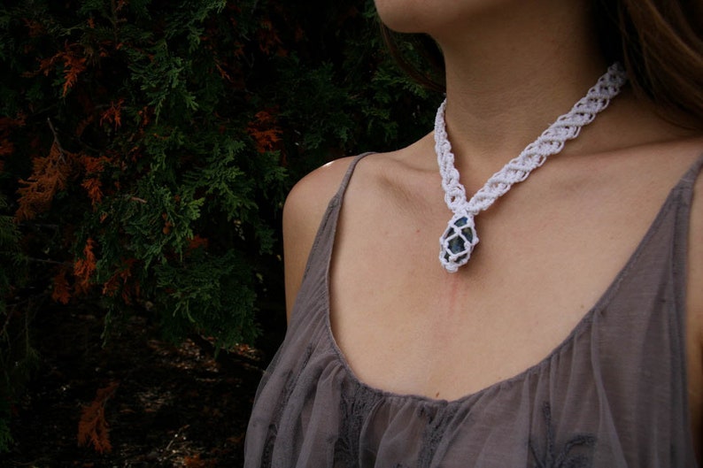 Healing Crystal Necklace Macrame Choker Boho Macrame Necklace Macrame Necklace Azurite Malachite Crystal Macrame Necklace
