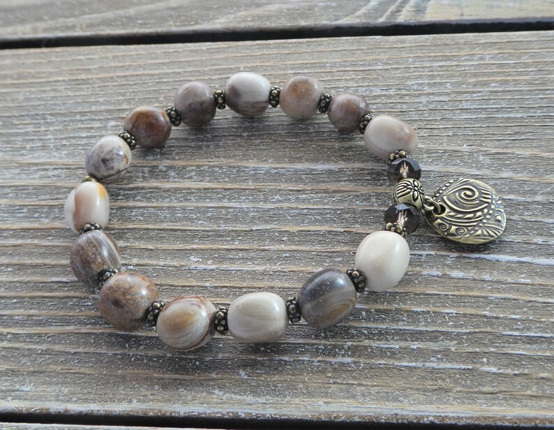 matte wood opalite bracelet-Tibetan agate bracelet-smoky topaz quartz gemstone bracelet