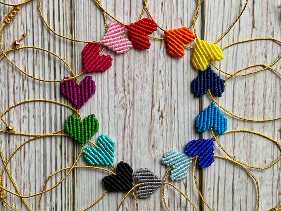 Handmade Macrame Heart Shape Nylon Cord Bracelet - Adjustable Friendship Jewelry
