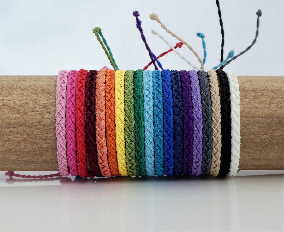 Solid Color Flat Braided Wax Cord Braceletfriendship Etsy