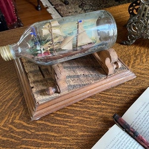 Vintage Handmade 2 Mast American Schooner in a Bottle ON SALE!