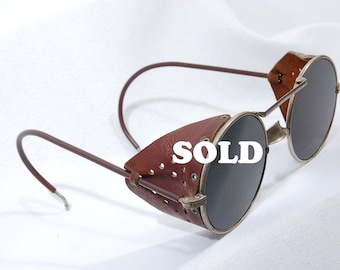 Vintage industrial Welding Glasses/Sunglasses with Leather sides& Green Lenses Steam Punk