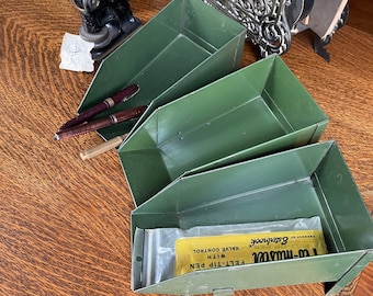 Vintage . Set of 4 Small Green Stackbin Stacking Angled Steel