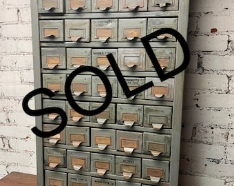 Vintage Metal 50 Drawer Distressed Industrial Parts Cabinet  SOLD !