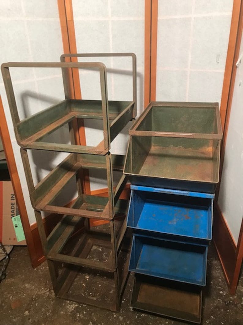 Vintage Rustic Industrial Metal Stackable Storage Bins pat Etsy
