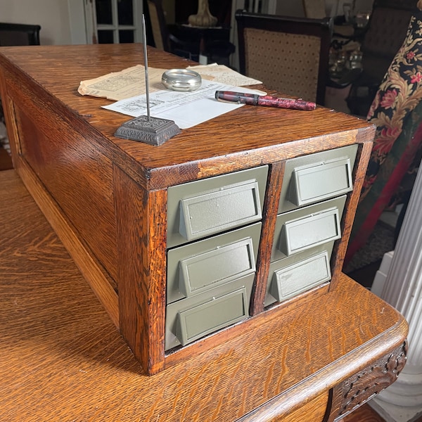 Vintage Wood & Metal 6 Drawer File Cabinet for old Metal Address Plates ON Sale!