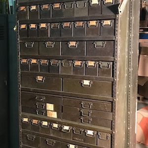 Vintage Colossal 1940's American Industrial Multi Drawer Parts Cabinet 77 Drawers 87" High/ Recommend Local pick up