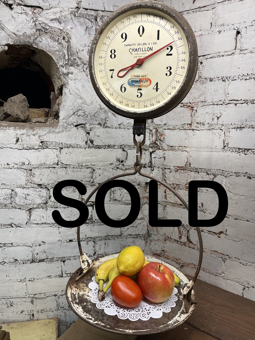 Vintage Catillion 20LB Hanging Produce Scale With Hook & Pan