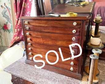 Antique 19th Century 8 Drawer Mahogany Spool cabinet /Jewelry Cabinet/ Coin cabinet/Campaign Buttons
