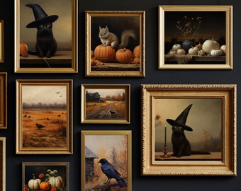 Gallery Wall Prints Set Halloween Printable Art Halloween Collage Wall Art Halloween Gallery Wall Vintage Style Art Prints Set of 8