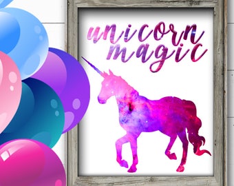 UNICORN BIRTHDAY DECORATION Printable Digital Unicorn Sign, Unicorn Party Decorations, Purple Unicorn Birthday Decor, Galaxy Unicorn Party