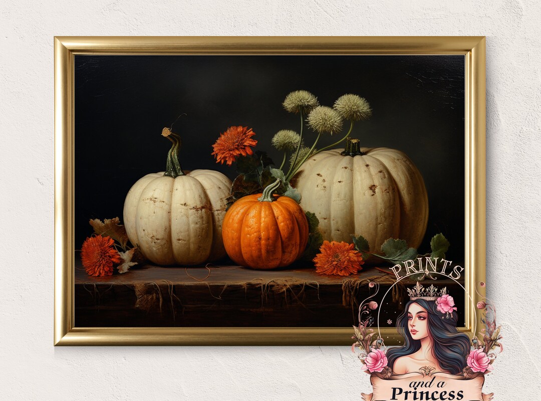 Fall Wall Art Printable Pumpkin Still Life Painting Fall Decor Vintage ...
