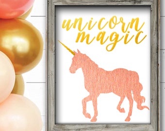 UNICORN BIRTHDAY DECORATION Printable Digital Unicorn Sign, Unicorn Party Decorations, Rose Gold Birthday Decor, Pink Gold Birthday Party