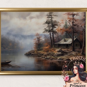 Printable Wall Art for Fall | Fall Art Print | Vintage Art Print | Fall Landscape Art | Moody Fall Landscape Art with Warm Tones | Cabin Art