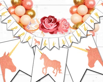 Unicorn Birthday Banner Printable | Unicorn Happy Birthday Banner | Unicorn Birthday Bunting | Unicorn Party Printables | Unicorn Party Sign