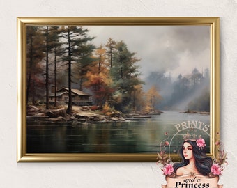 Fall Landscape | Printable Wall Art for Fall | Landscape Oil Painting | Fall Decor for Home | Lake Art | Autumn Decor | Autumn Landscape