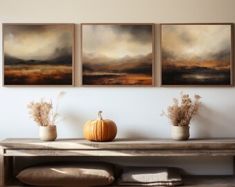Moody Landscape Art Fall Gallery Wall Set of 3 Autumn Paintings Printable Wall Art for Fall Art Prints with Warm Tones Fall Landscape Art