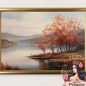 Autumn Art Print | Fall Printable Wall Art | Lake Art Print | Fall Landscape Printable Art | Moody Fall Landscape Art with Warm Tones