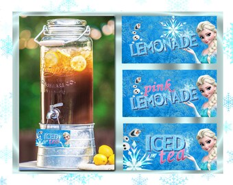 Frozen Drink Labels | Frozen Party Decor | Frozen Party Supplies | Frozen Party Theme | Frozen Decor | Printable Frozen Birthday Decorations