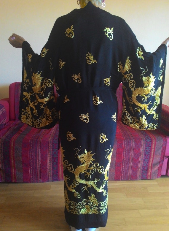 Vintage Kimono 1930s pure silk dragons embroidere… - image 2